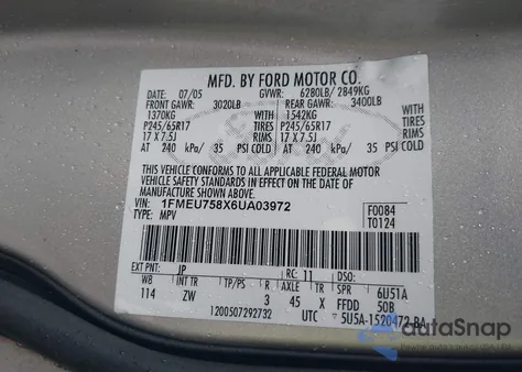 2006 Ford Explorer Limited from USA, damaged, VIN 1FMEU758X6UA03972